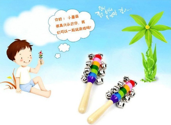 Em bé đầy màu sắc tiếng chuông gỗ trẻ em vành đai gỗ 10 chuông trẻ em chiến đấu đồ chơi giáo dục - Đồ chơi nhạc cụ cho trẻ em đàn trẻ em giá rẻ
