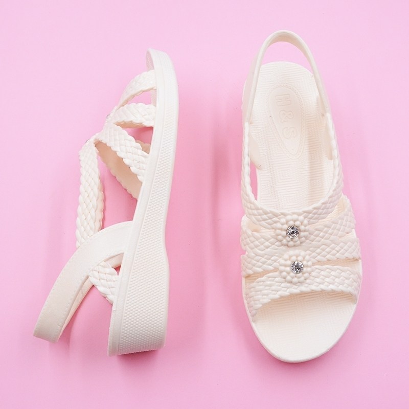 Nurse sandals women's summer 2021 breathable plastic white wedge heel set foot mom casual shoes comfortable soft bottom beach shoes