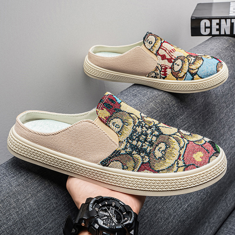 Canvas Men's Shoes, Summer Breathable Slip-On Lazy Shoes, Old Beijing Cloth Shoes, Men's Half-Slip Versatile Casual Sports Trendy Shoes Canvas Men's Shoes, Summer Breathable Slip-On Lazy Shoes, Old Beijing Cloth Shoes, Men's Half-Slip Versatile Casual Sports Trendy Shoes