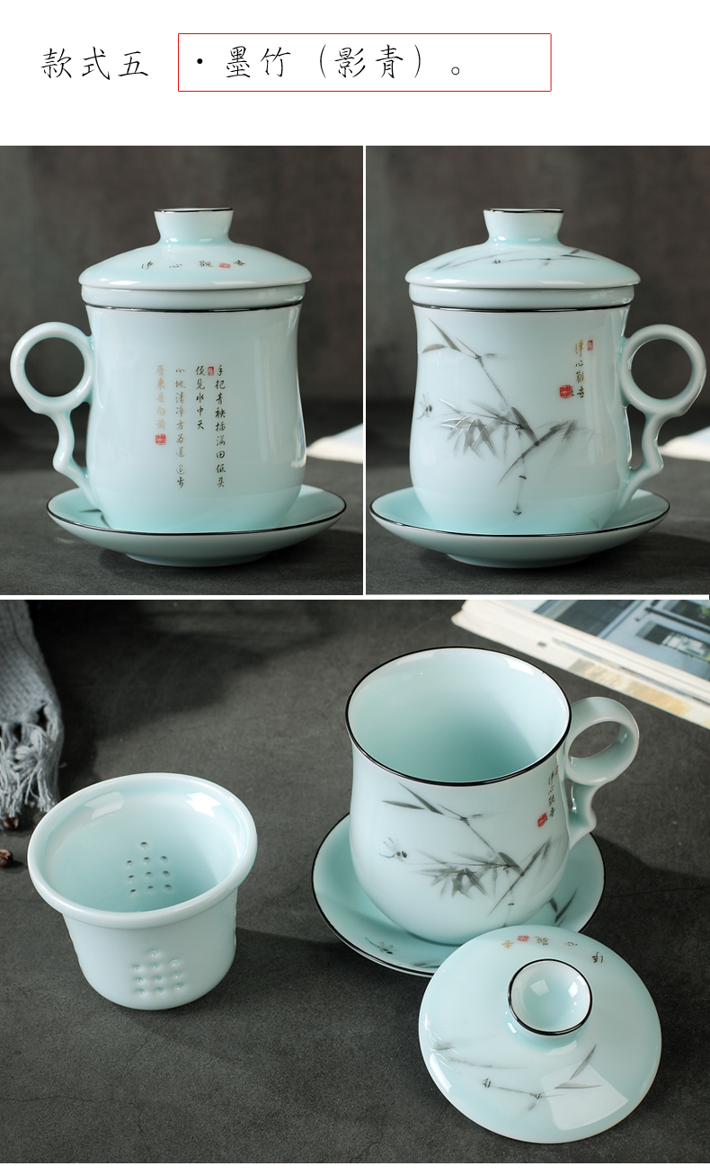 Restoring ancient ways with cover ceramic tea cup filter mark cup household glass office meeting gift