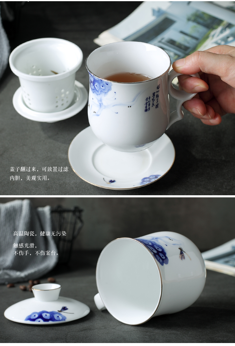 Restoring ancient ways with cover ceramic tea cup filter mark cup household glass office meeting gift