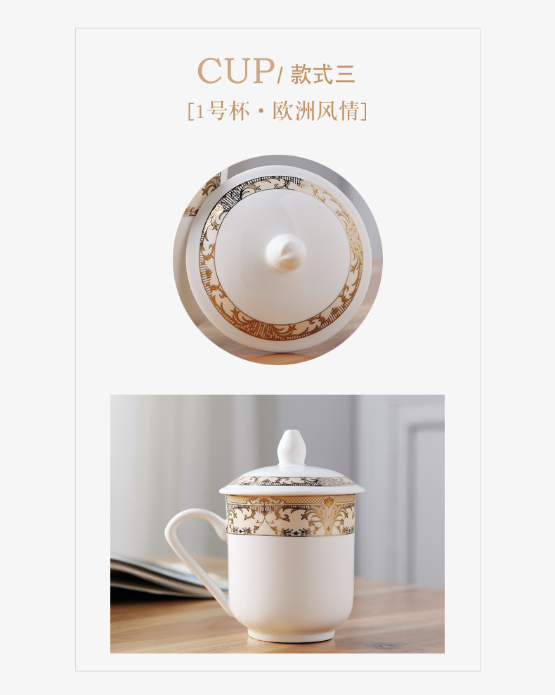 Jingdezhen ceramic keller cup office glass flower tea cups with cover the conference room of household water glass