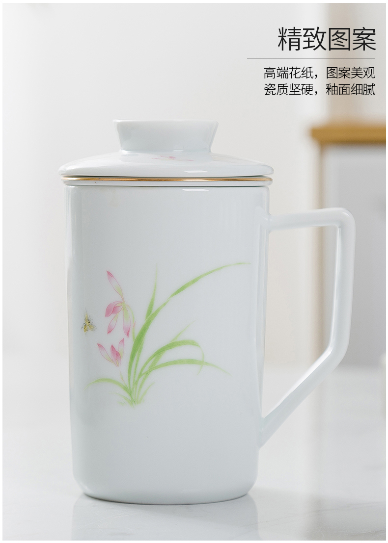 By patterns of jingdezhen ceramic filter cups with cover cup office cup gift cup household can be customized LOGO