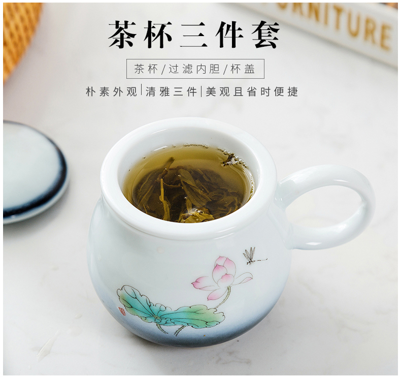 Jingdezhen blue glaze ceramic cup with tea cup insulation office ink glaze with cover glass can be customized