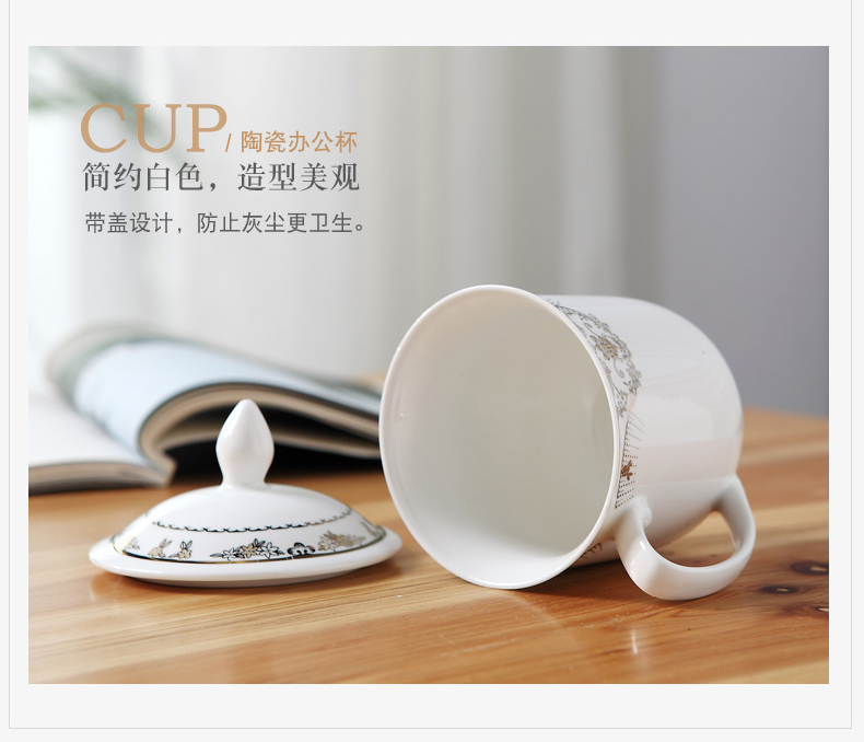 Jingdezhen ceramic keller cup office glass flower tea cups with cover the conference room of household water glass