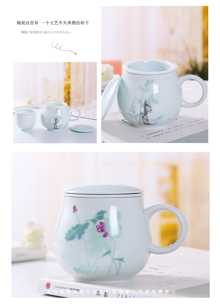 Jingdezhen ceramic cups with cover filter cup home take water cup kung fu tea cup tea cup hand - made of CPU