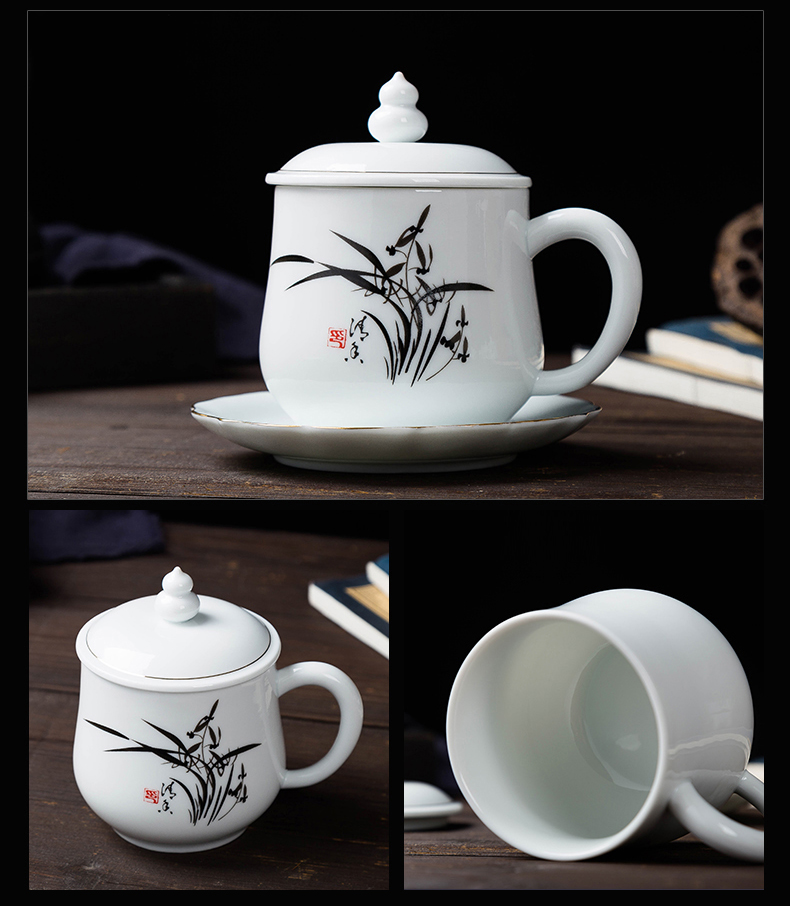 Creative Chinese wind ceramic cups with cover with dish make tea cup office tea mugs can be customized