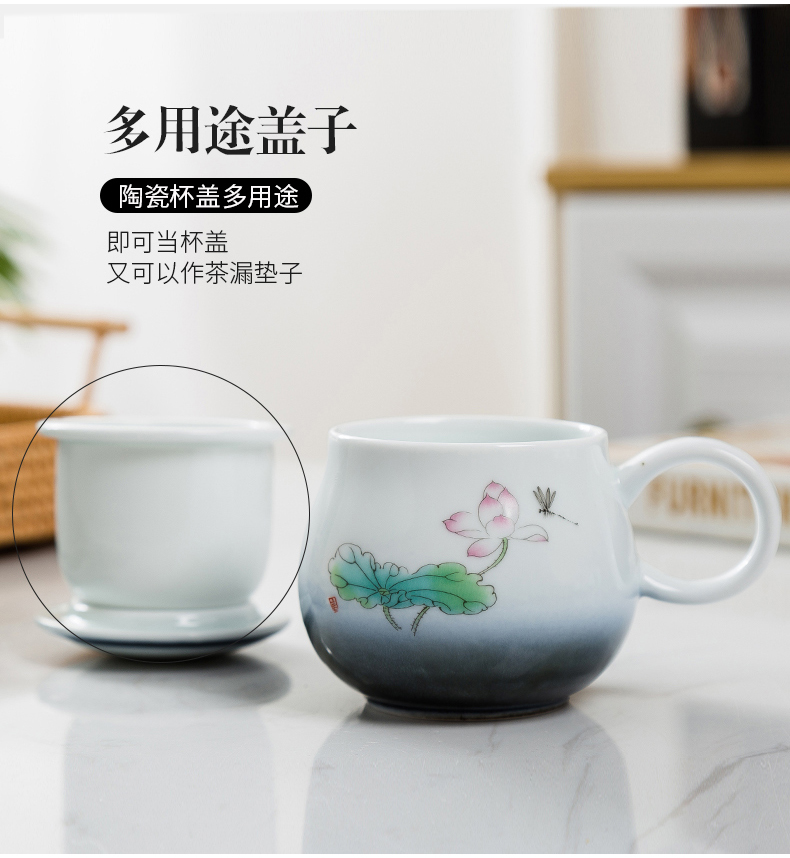 Jingdezhen blue glaze ceramic cup with tea cup insulation office ink glaze with cover glass can be customized