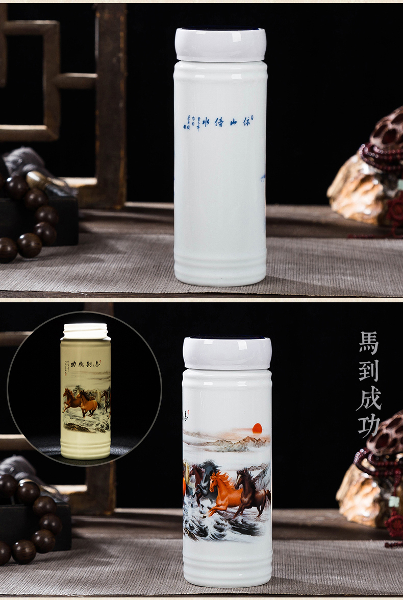 Jingdezhen blue and white porcelain cup double ceramic vacuum tank portable office cup with cover gift custom mugs