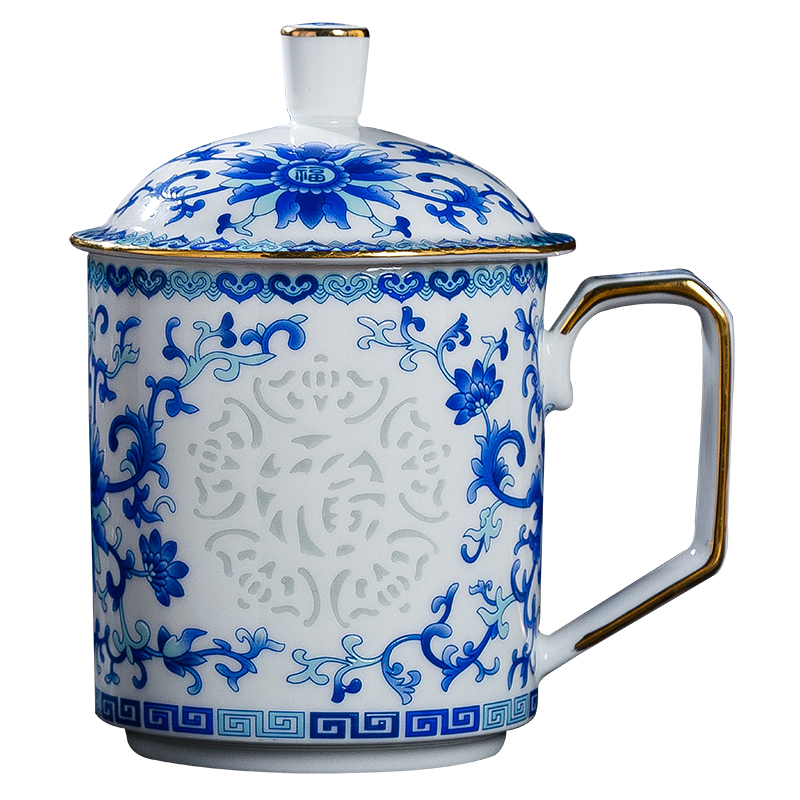 Celadon and exquisite office cup business hotel rooms and meeting individual cup with cover of pottery and porcelain keller cup ultimately responds cup
