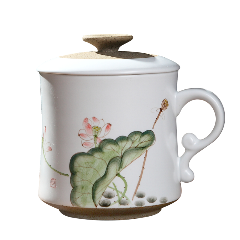Jingdezhen ceramic cups hand - made with cover filter water cup tea tea cup personal office