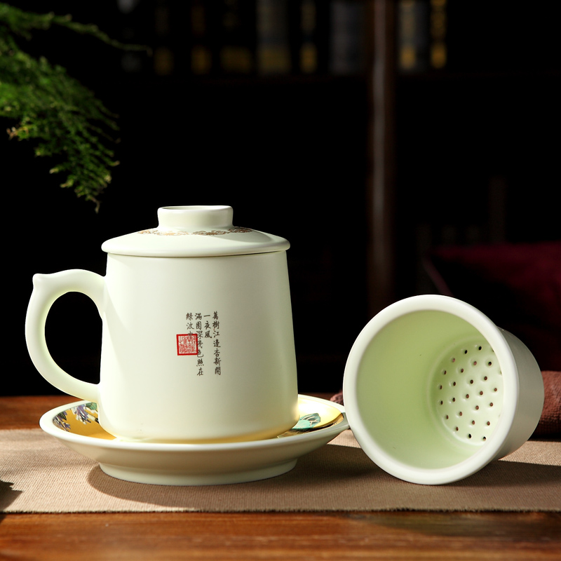 With cover to filter the tea cup home boss office water in a cup of jingdezhen ceramic tea set