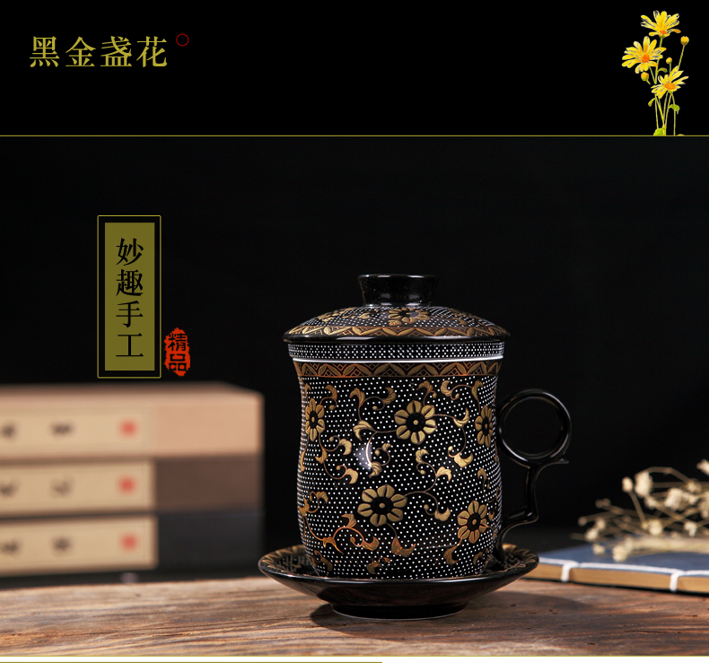 Jingdezhen ceramic filter cups with cover glass cup tea cup home office and meeting of blue and white porcelain cup