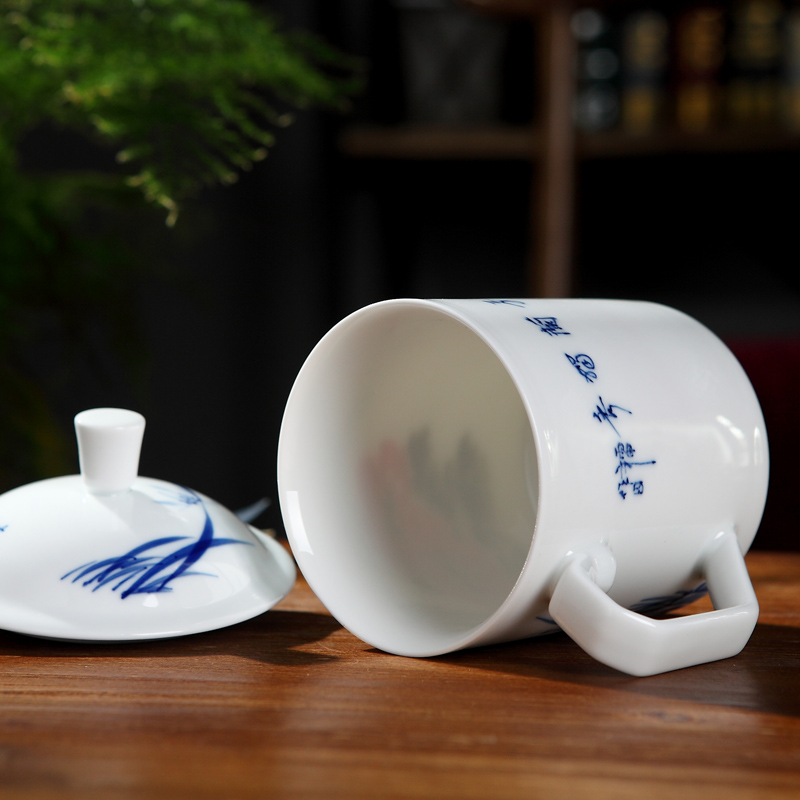 The Clean up of jingdezhen ceramic cups with cover under the glaze hand - made double large home office tea cups