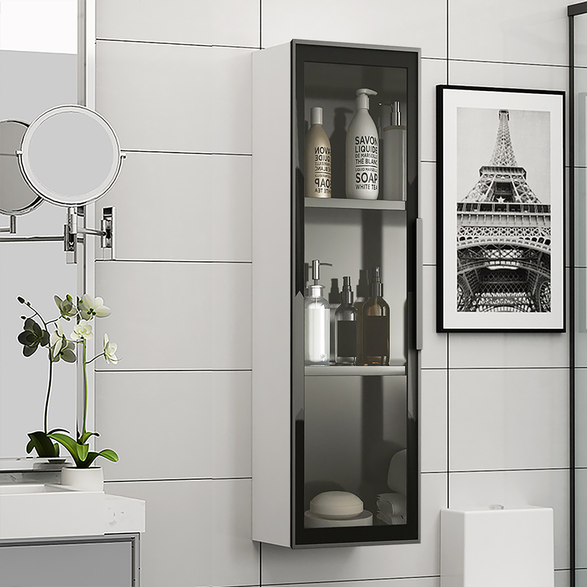 Customized bathroom storage cabinet solid wood waterproof bathroom mirror side cabinet side cabinet wall-mounted locker hanging cabinet narrow cabinet