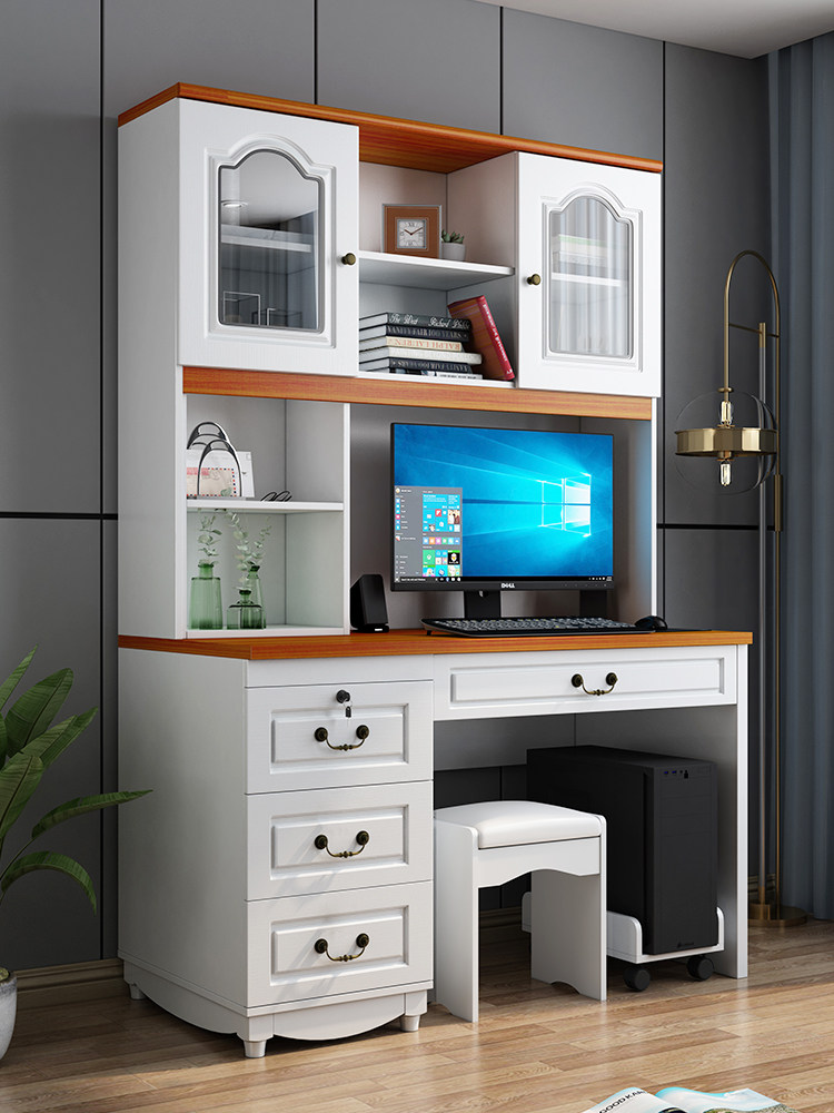 Desk bookshelf combination Home student desk with bookcase Simple European desktop computer makeup desk All-in-one table