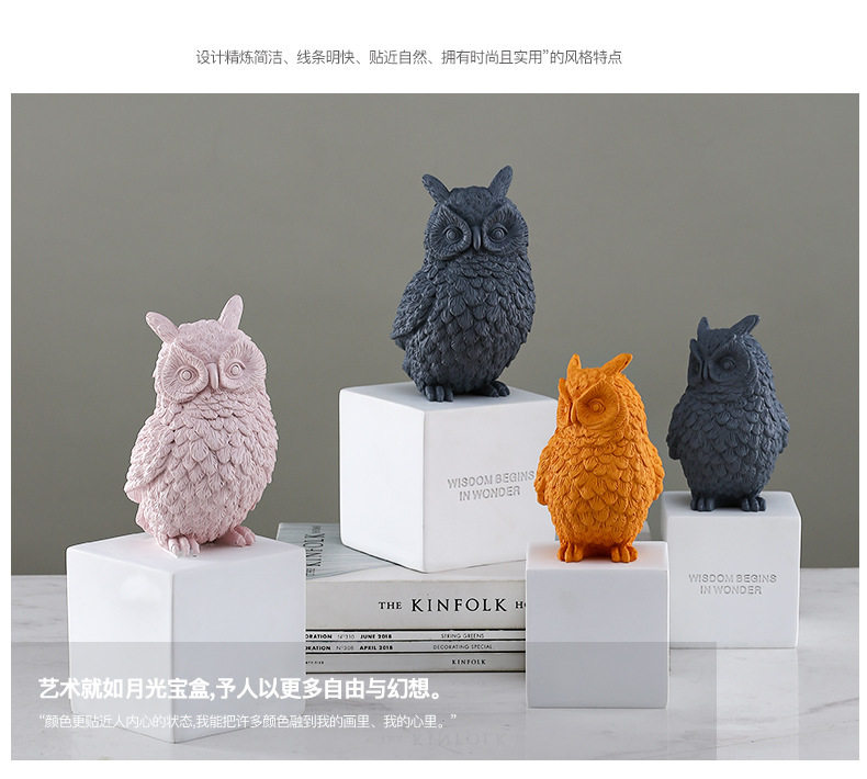 Owl Animal Resin Ornament Creative Gift Simple Soft Decoration Art Home Ornament Resin Crafts