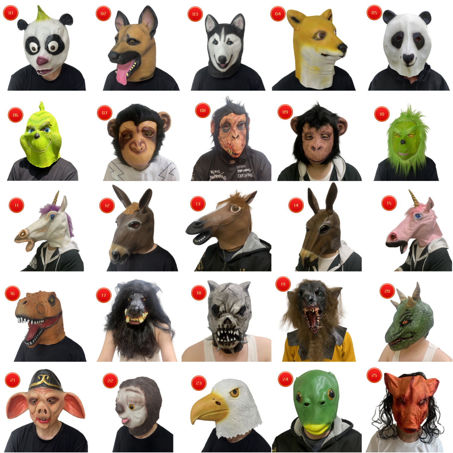 トリッキーなおもちゃ ハロウィンマスク コスプレ 面白い動物のヘッドカバー 緑の魚の頭 ハスキー 迷惑な犬 パンダ
