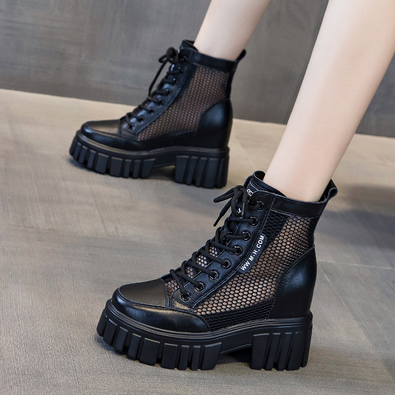 Hong Kong hollowed-out summer Martin boots female interior heightening 100 lap slim short boots 2022 spring new breathable sandal tide