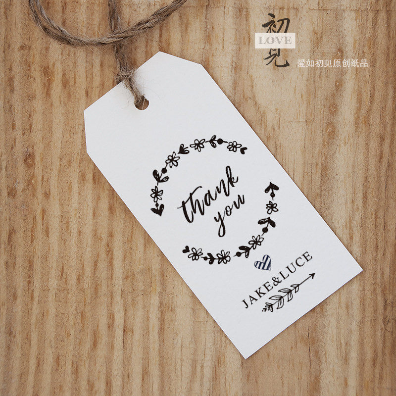 Custom small fresh retro wedding thank you card hanging card tag label blessing card thank you card personalized greeting card ribbon