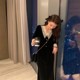 AMNANA autumn and winter new French black dress retro Hepburn little black dress long-sleeved temperament long skirt