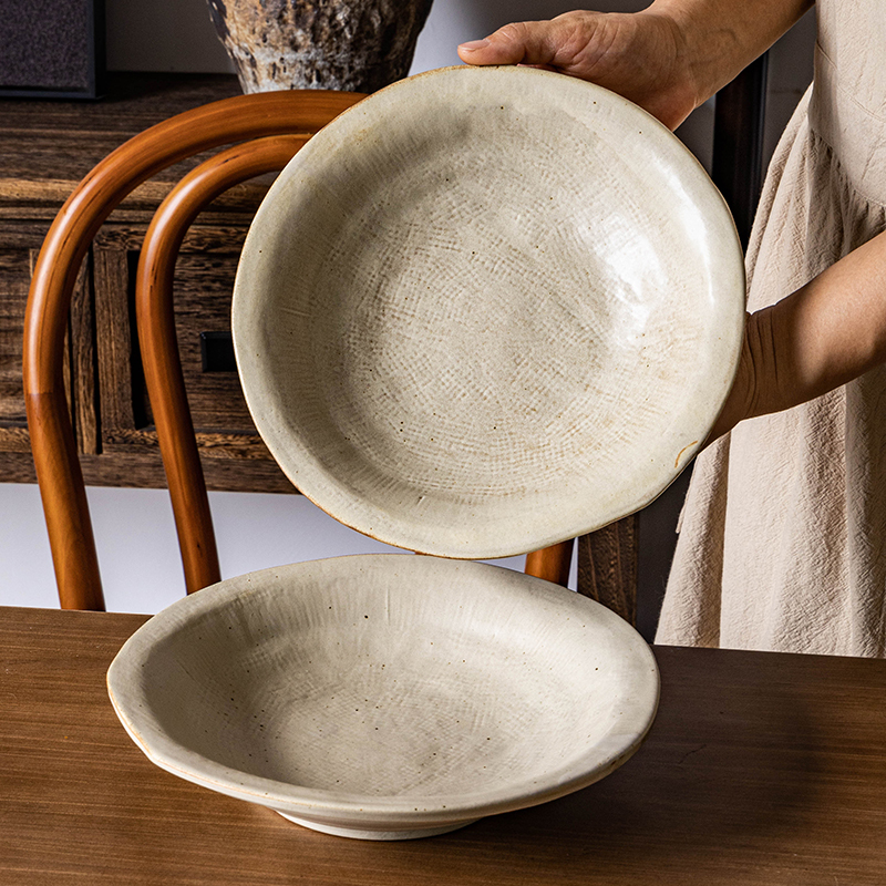 [Irregular Textured Bowl] Vintage Coarse Pottery Late Night Canteen Ramen Bowl Household Large Dish Bowl Restaurant Cooking Bowl