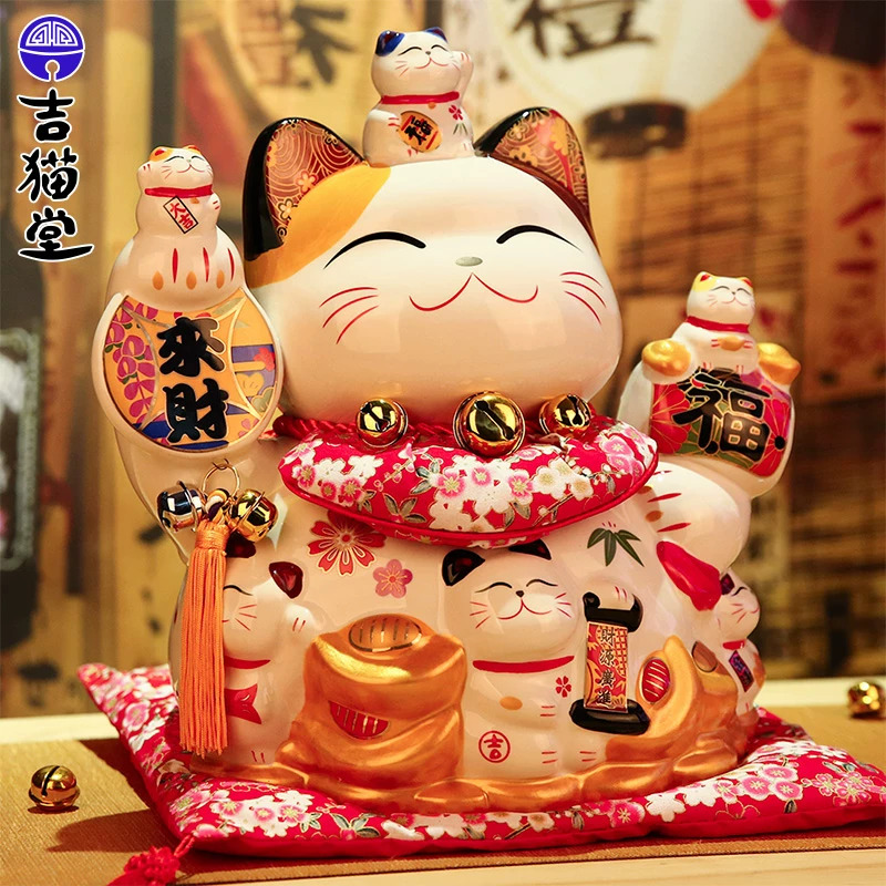 特大の招き猫ギフトショップ開店祝いの陶器貯金箱、リビングルームのホームデコレーション、招き猫のオーナメント