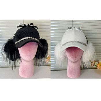 Designer autumn and winter imitation fur earmuffs short fleece baseball cap two-in-one high skull fashionable peaked cap