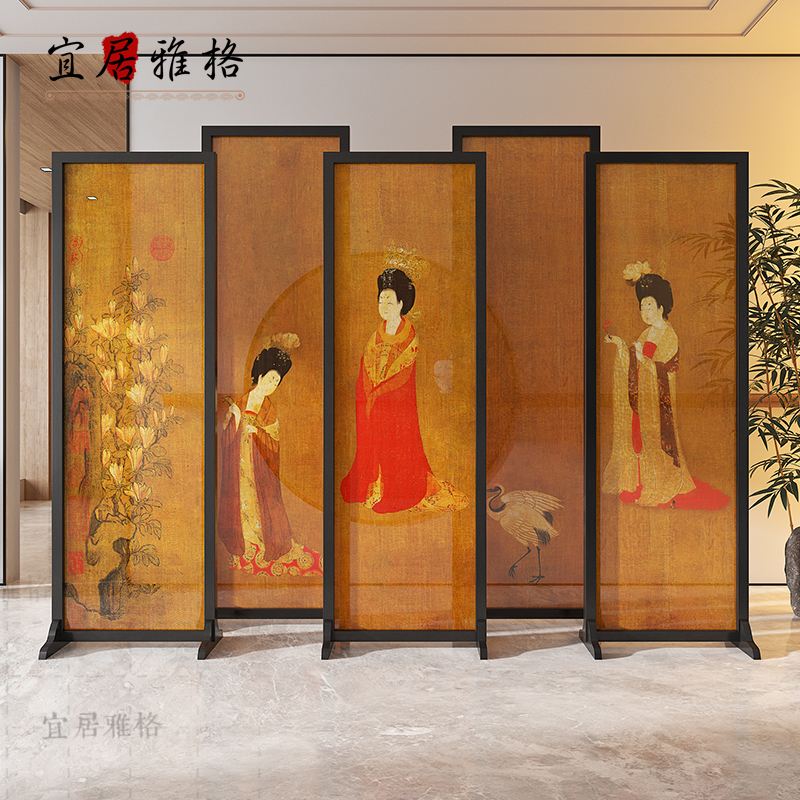 New Chinese Screen Partition Living Room Folding Mobile Office Hotel Lobby Minimalist Modern Flower ladies' painting
