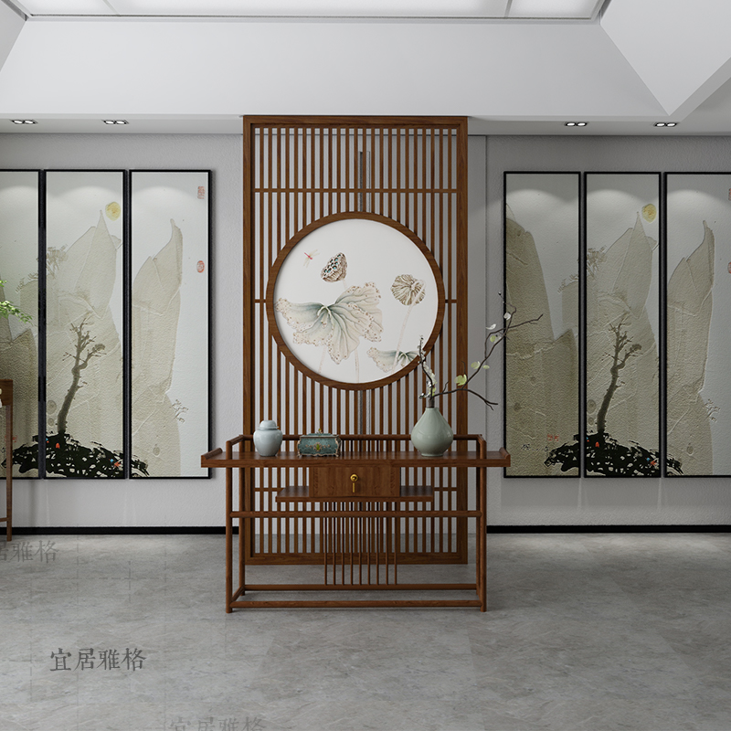 New Chinese Modern Solid Wood Screen Partition Xuanguan Living room House Screen Hotel Bedroom Tea House Boutique Lotus Screen