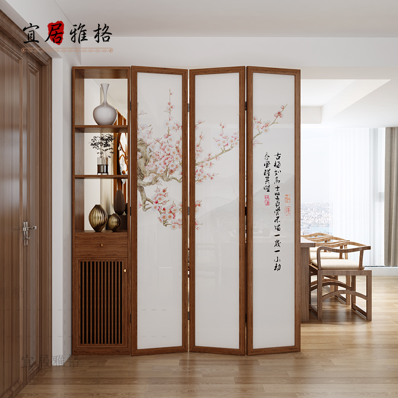 New Chinese-style screen partition living room into the household push-pull shelf into the door solid wood porch decoration hollow screen cabinet