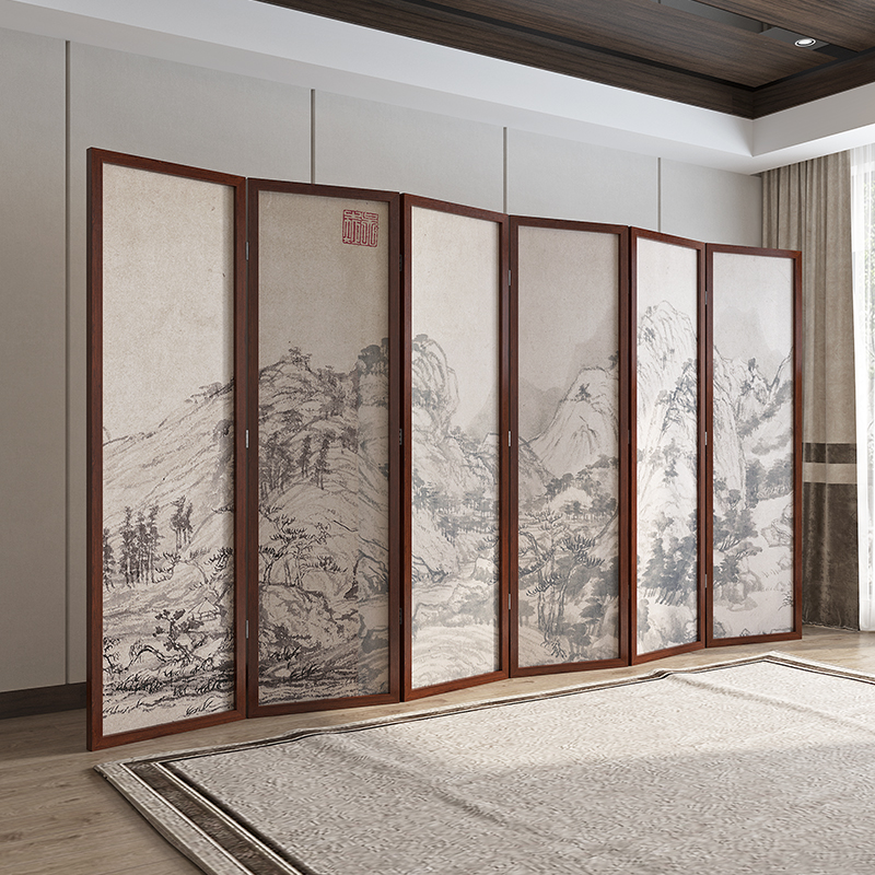 Screen partition Living room Chinese style office Hotel solid wood Qianli Mountain map Name Painted Classical Screen Folding Movement
