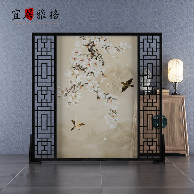 New Chinese-style screen partition living room entry porch decoration simple modern landscape office hotel solid wood seat screen