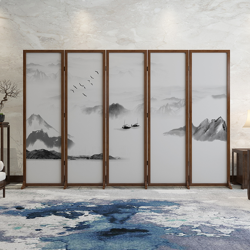 New Chinese style solid wood screen partition living room ink classical office hotel sales department mobile folding Chinese style