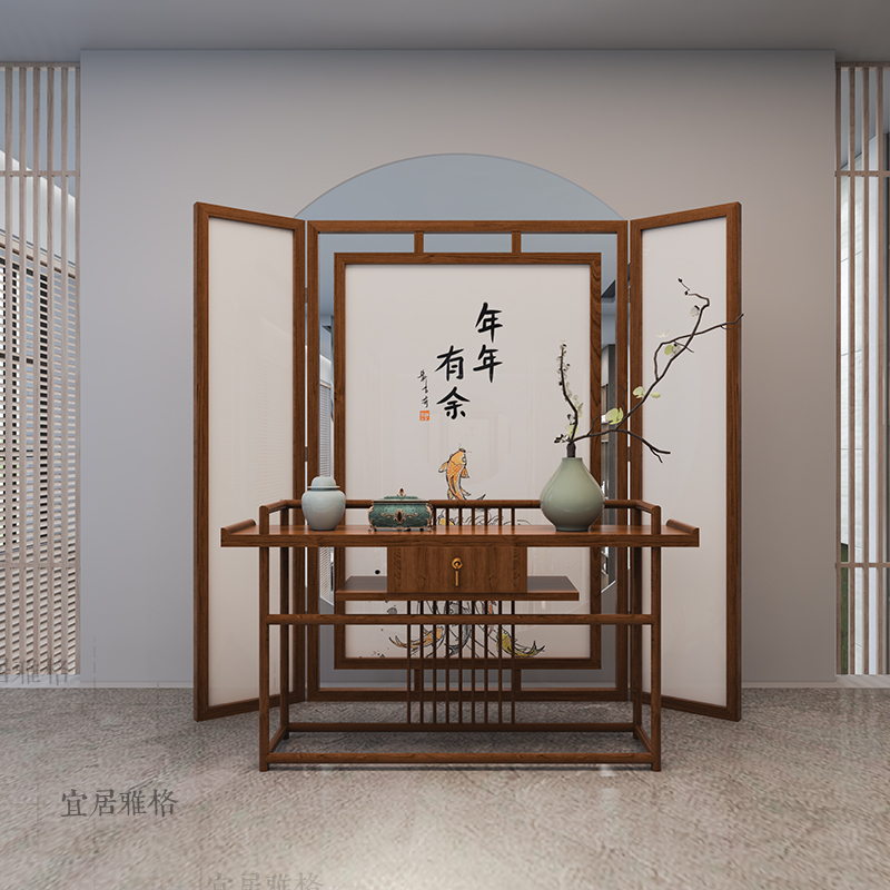 Chinese style screen partition living room bedroom minimalist modern folding mobile solid wood left and right hollowed-out seat screen with fish year after year