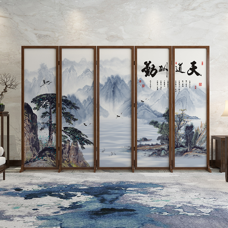 New Chinese screen partition folding mobile living room entrance to obscure office solid wood hotel room