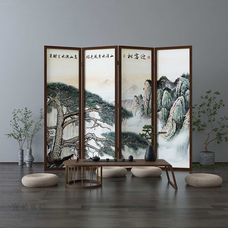 New Chinese Screen Partition Living Room Custom Bedroom Shelter Home Office Greet Guests Pine Solid Wood Folding Movement