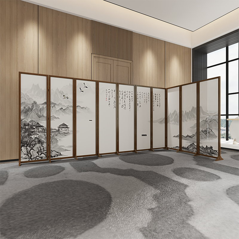 Screen L Type Folding Mobile Partition Living Room Office Sample House Display Center Hotel Dining Room Background Wall Decoration Landscape Painting