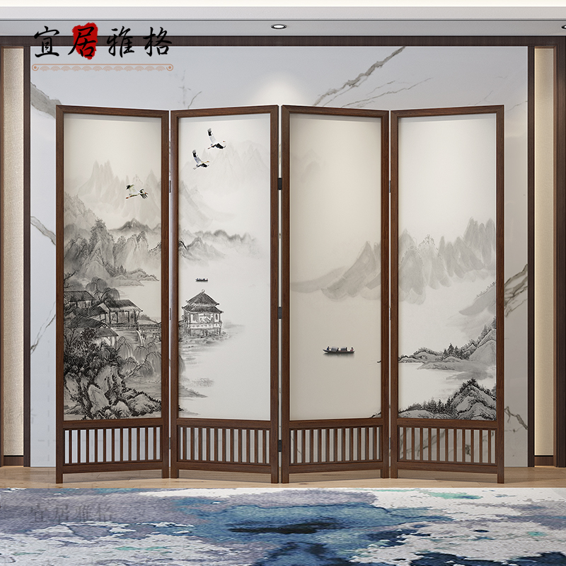 New Chinese-style screen partition living room porch office hotel simple modern fence landscape screen folding mobile