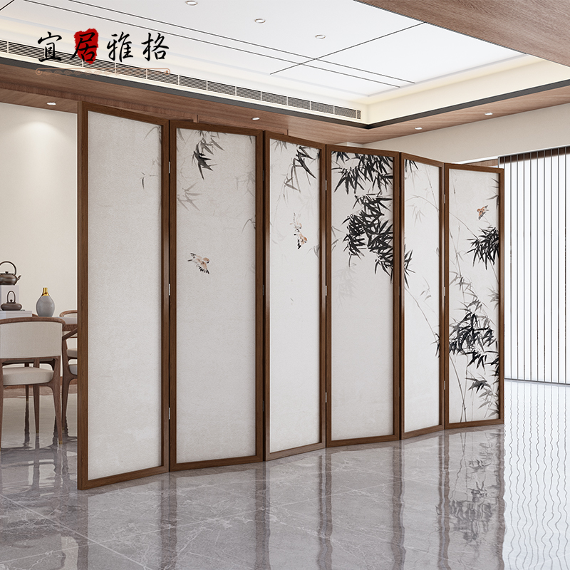 New Chinese Screen Bamboo Solid Wood Folding Mobile Partition Living Room Hotel Office Book Room Decoration Shelter Screen