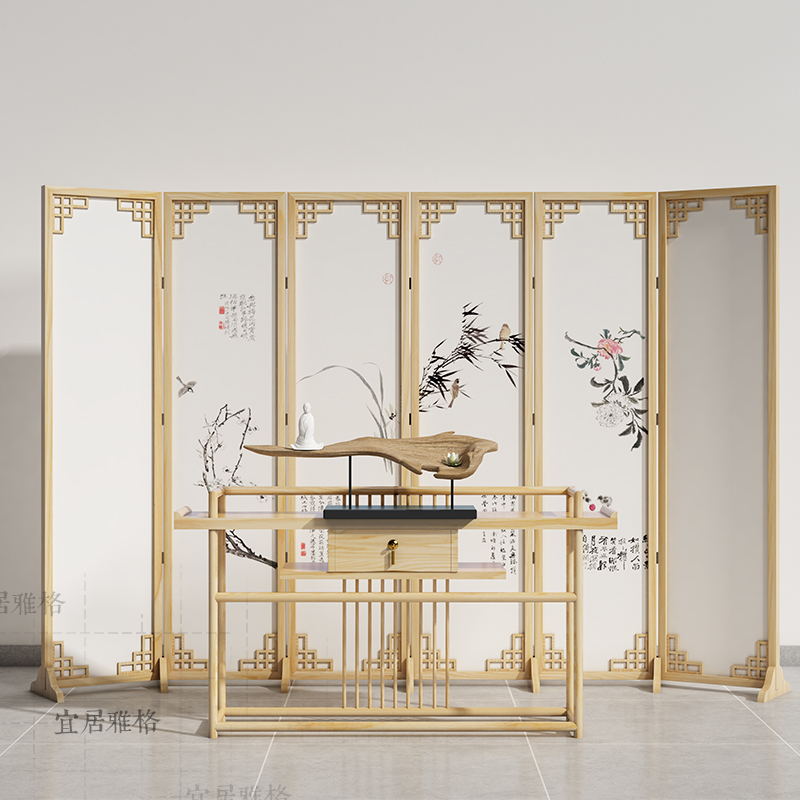 Chinese solid wood screen partition living room mysterious door folding mobile office ning plum orchid bamboo chrysanthemum calligraphy and painting folding screen