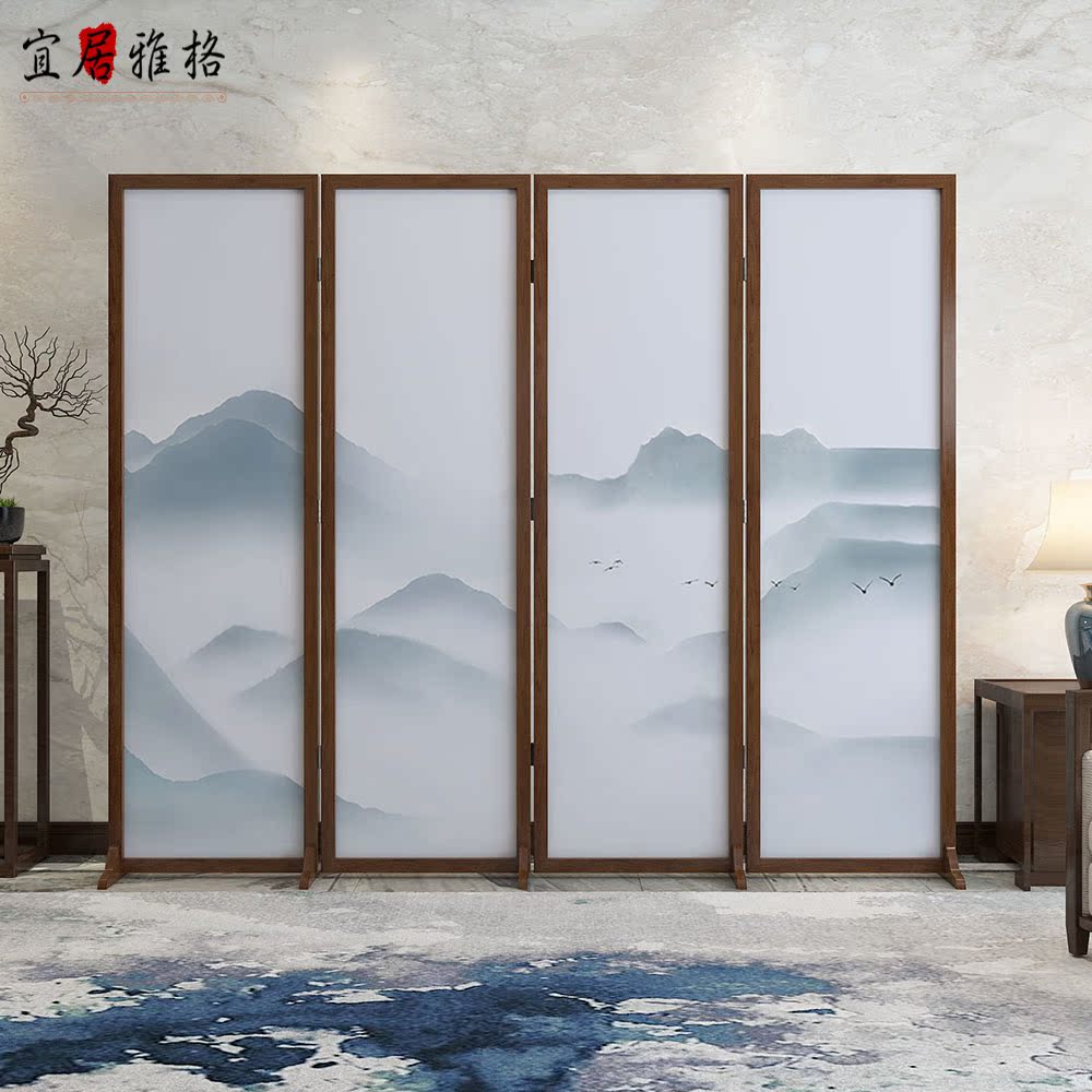 New Chinese landscape screen Partition Living Room Entrance door shielded Xuanguan solid wood office Hotel can be folded and moved