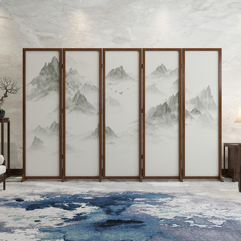 New Chinese solid wood screen partition living room bedroom to cover home office custom landscape and ancient air movement folding