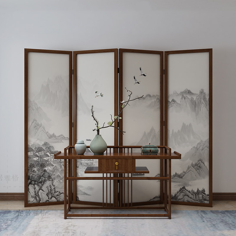 New Chinese-style solid wood screen partition living room bedroom shelter home office custom landscape ancient wind mobile folding