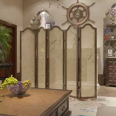 Nordic screen simple solid wood screen flowers and birds porch living room mobile folding screen partition study bedroom small beauty style