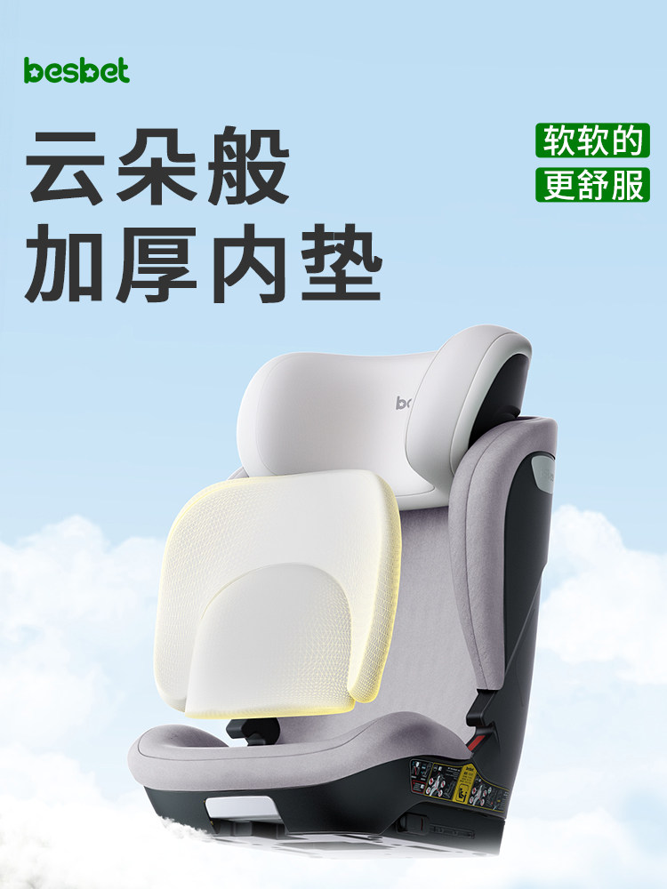 Besbet Kids Safety Seat for Cars, Portable Car Seat for Older Kidsren Aged 3-12 Years, I-Size