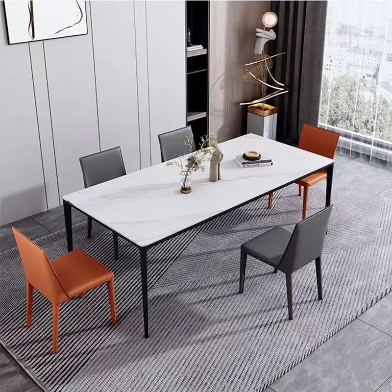 Light luxury slate dining table and chair combination home small apartment modern minimalist aluminum alloy dining table Italian minimalist rectangle