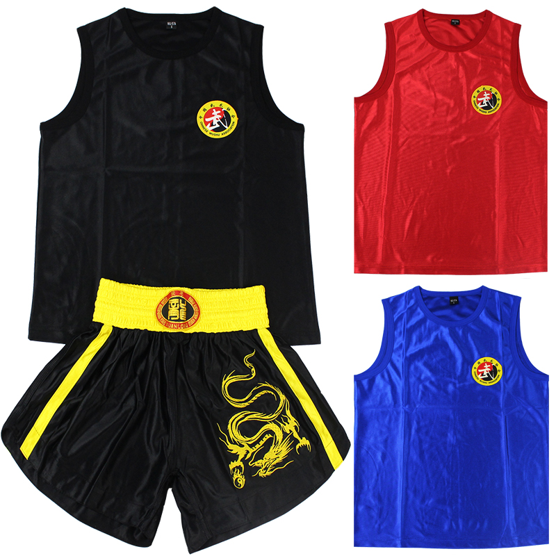 Embroidered Satin Sanda Suits Competition Boxing Suits Muay Thai Suits Martial Arts Training Performance Clothing Shorts Pants
