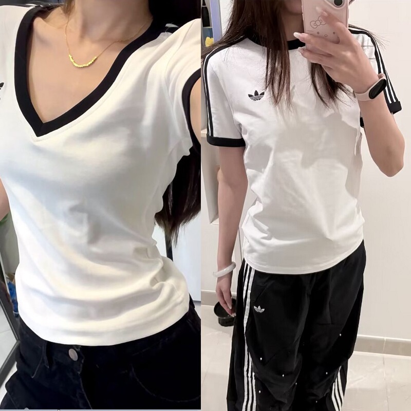 Jennie's Same Style Clover Trendy Brand Classic V-Neck Short-Sleeve Slim-Fit Pure Cotton T-Shirt Women's Casual Sports Suit Jennie's Same Style Clover Trendy Brand Classic V-Neck Short-Sleeve Slim-Fit Pure Cotton T-Shirt Women's Casual Sports Suit