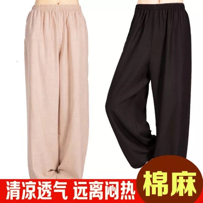 Macro Cotton Hemp Tai Chi Pants Summer Easy Ultra Breathable Anti-Mosquito Pants Casual Sports Light Cage Pants Personality Lengthened Gaffer